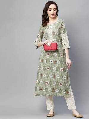 Green printed cotton ethnic-kurtis 2