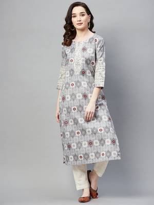 Grey printed cotton ethnic-kurtis 1