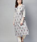 Grey printed cotton ethnic-kurtis