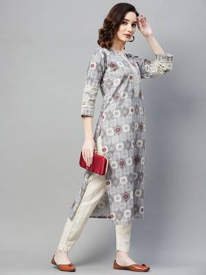 Grey printed cotton ethnic-kurtis 2