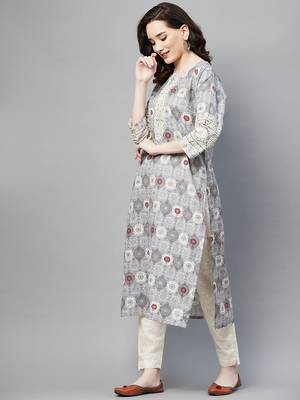 Grey printed cotton ethnic-kurtis 3
