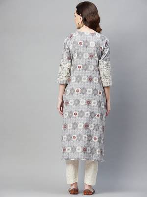 Grey printed cotton ethnic-kurtis 4