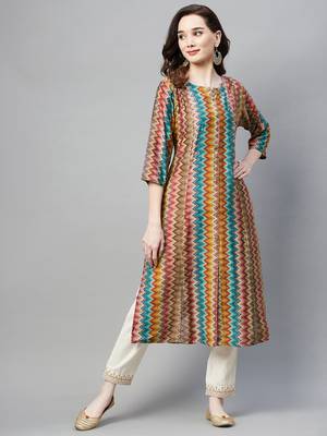 Light-red printed cotton ethnic-kurtis 1