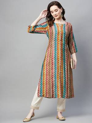 Light-red printed cotton ethnic-kurtis 2