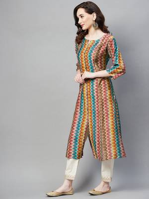 Light-red printed cotton ethnic-kurtis 3