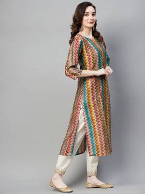 Light-red printed cotton ethnic-kurtis 5