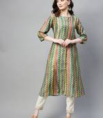 Green printed cotton ethnic-kurtis