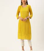 Yellow embroidered georgette chikankari-kurtis
