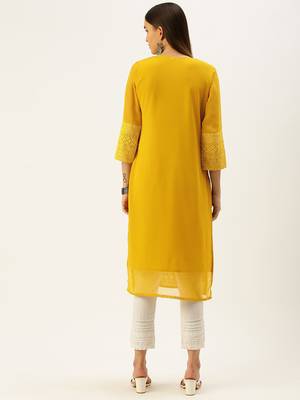 Yellow embroidered georgette chikankari-kurtis 2