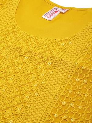 Yellow embroidered georgette chikankari-kurtis 4