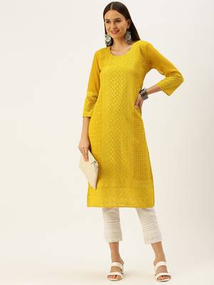 Yellow embroidered georgette chikankari-kurtis 5