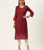 Maroon embroidered georgette chikankari-kurtis