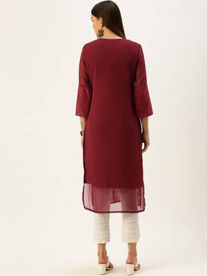 Maroon embroidered georgette chikankari-kurtis 2