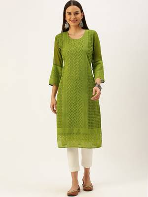 Green embroidered georgette chikankari-kurtis 1