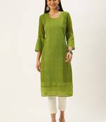 Green embroidered georgette chikankari-kurtis