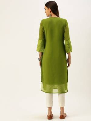 Green embroidered georgette chikankari-kurtis 2
