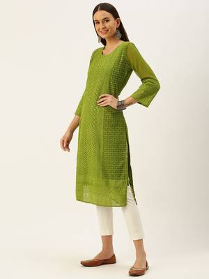 Green embroidered georgette chikankari-kurtis 3
