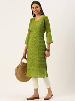 Green embroidered georgette chikankari-kurtis 5