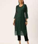 Olive embroidered georgette chikankari-kurtis