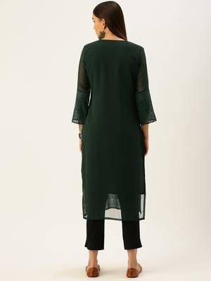 Olive embroidered georgette chikankari-kurtis 2