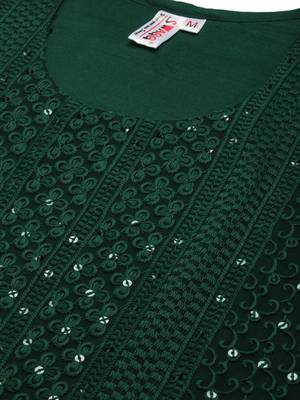 Olive embroidered georgette chikankari-kurtis 4