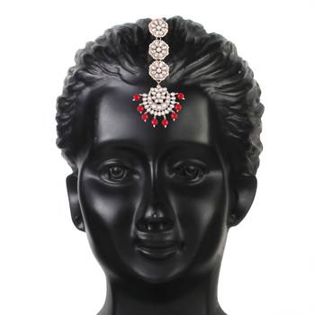  Rhodium Plated Kundan & Faux Pearl Chandbali Earrings with Maang Tikka Set 5