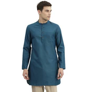 Blue plain cotton poly men-kurtas 1