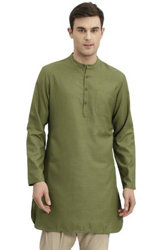 Green plain cotton poly men-kurtas