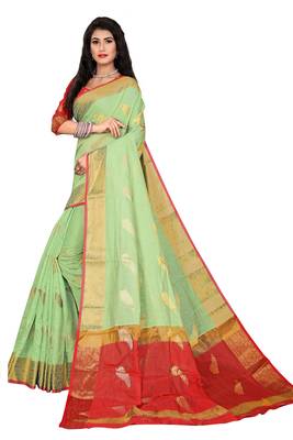 Light green woven chanderi saree with blouse 1