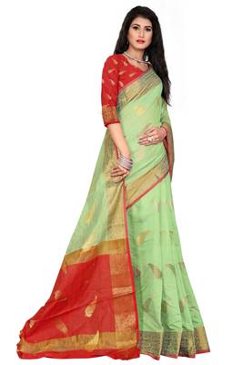 Light green woven chanderi saree with blouse 3