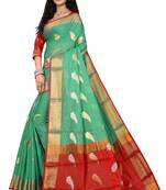 Green woven chanderi saree with blouse