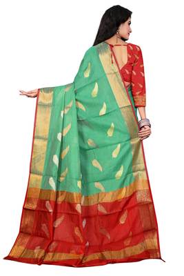 Green woven chanderi saree with blouse 2