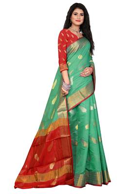 Green woven chanderi saree with blouse 3