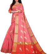 Pink woven chanderi saree with blouse