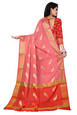 Pink woven chanderi saree with blouse 2