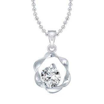 Lily Flower Solitaire CZ Rhodium Plated  Pendant with Chain for Girls 1