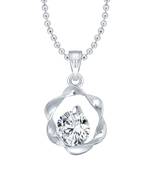 Lily Flower Solitaire CZ Rhodium Plated  Pendant with Chain for Girls