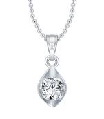 Fancy Bow Solitaire CZ Rhodium Plated  Pendant for Women and Girls