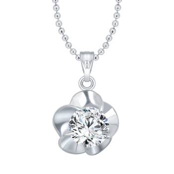 Jasmine Solitaire CZ Rhodium Plated  Pendant with Chain for Girls 1