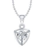 Daisy Flower Solitaire CZ Rhodium Plated  Pendant with Chain for Girls