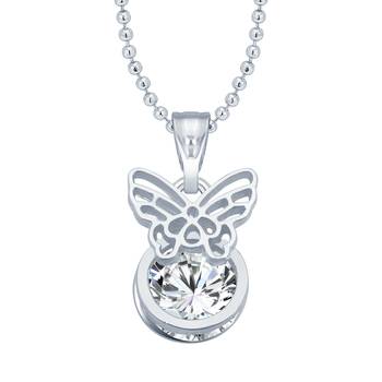 Butterfly Solitaire CZ Rhodium Plated  Pendant with Chain for Girls and Women 1