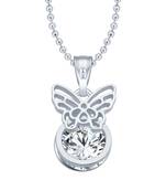 Butterfly Solitaire CZ Rhodium Plated  Pendant with Chain for Girls and Women