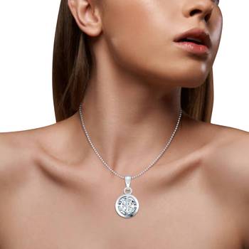 Golden Magic Heart Solitaire Rhodium  Pendant with Chain for Girls and Women 2