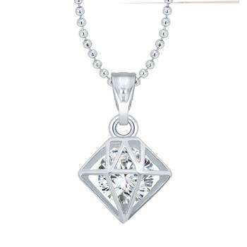 Solo Design Solitaire Rhodium Plated  Pendant with Chain for Girls and Women 1