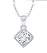 Solo Design Solitaire Rhodium Plated  Pendant with Chain for Girls and Women