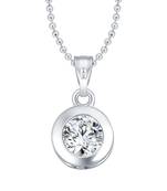 Youthful Solitaire CZ Rhodium Plated  Pendant with Chain for Girls and Women