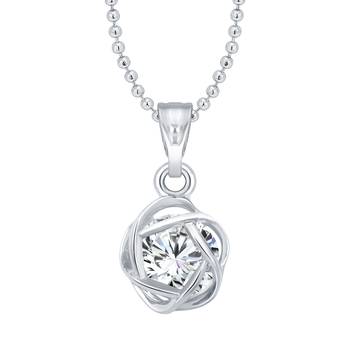 Attractive Solitaire CZ Rhodium Plated  Pendant with Chain for Girls 1