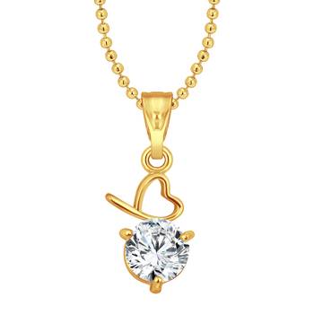 Yellow Daisy Flower Solitaire CZ Rhodium Plated  Pendant with Chain for Girls 1