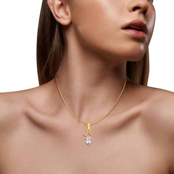 Yellow Daisy Flower Solitaire CZ Rhodium Plated  Pendant with Chain for Girls 2