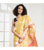 Lemon silk organza saree with woven floral design